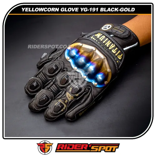 YELLOWCORN Titanium Leather Glove YG-191 Black Gold