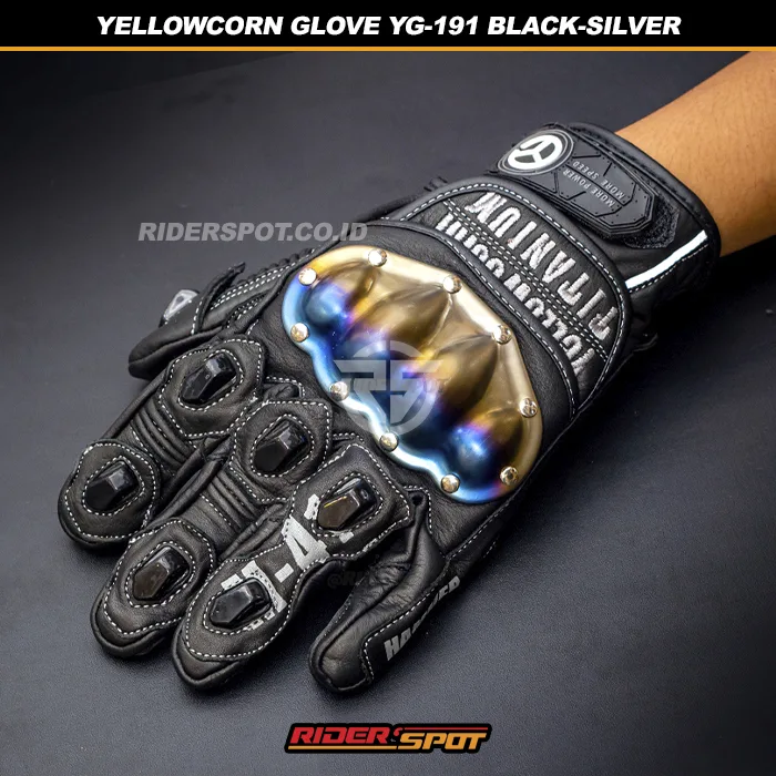 YELLOWCORN Titanium Leather Glove YG-191 Black Silver