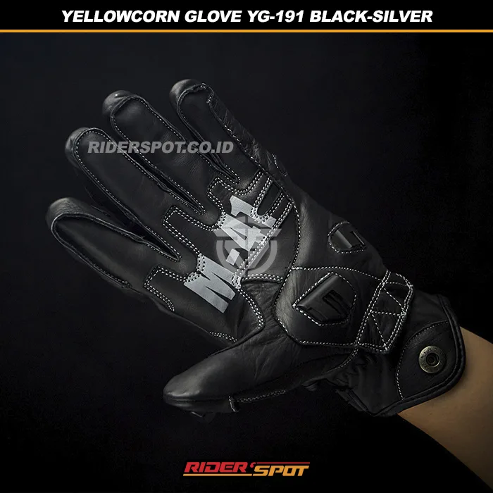 YELLOWCORN Titanium Leather Glove YG-191 Black Silver