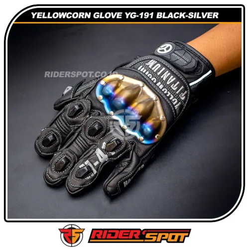 YELLOWCORN Titanium Leather Glove YG-191 Black Silver