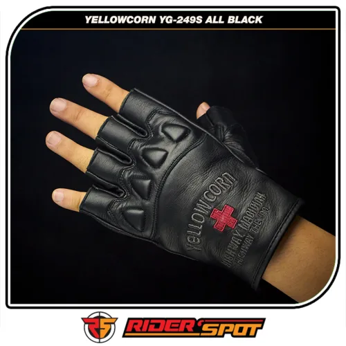 YELLOWCORN Leather Half Finger Glove YG-249S All Black