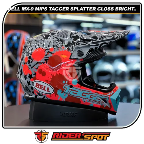 BELL MX-9 Mips Tagger Splatter Gloss Bright Red Gray Helmet