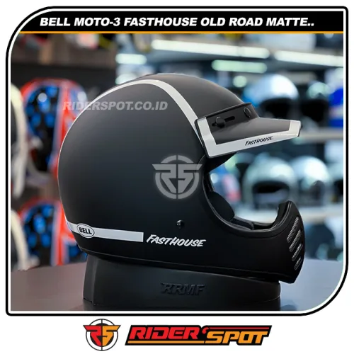 BELL Moto-3 Fasthouse Old Road Matte/Gloss Black/White Helmet
