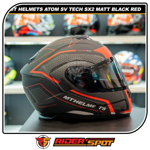 MT Helmets Atom SV Tech SX2 Matt Black Red Helmet
