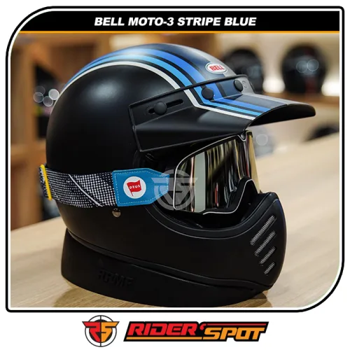 Bell Moto-3 Stripe Blue Retro Classic Helmet