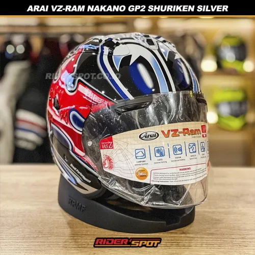 Arai VAS-Zプロシェードアーム ナカノGP2 新品 NAKANO 手裏剣 ARAI VZ-RAM Nakano GP2 Shuriken Silver Helmet – Riderspot