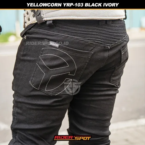 YELLOWCORN Riding Pants YRP-103 Protective Stretch Black Ivory