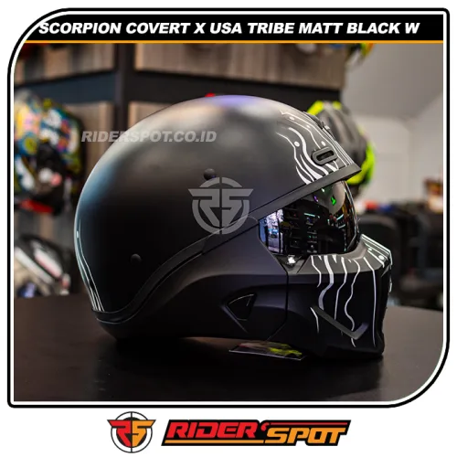 SCORPION Covert X USA Tribe Matt Black White Helmet