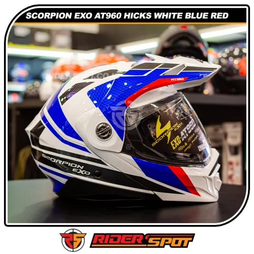 SCORPION EXO AT960 Hicks White Blue Red Helmet