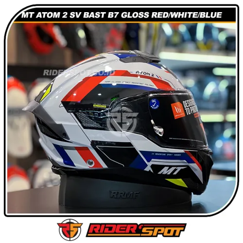 MT HELMETS Atom 2 SV Bast B7 Gloss Red White Blue Helmet