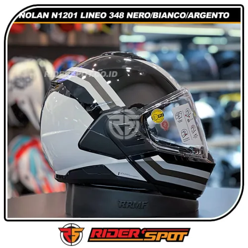 NOLAN N120-1 Lineo 348 Nero/Bianco/Argento Glossy Helmet