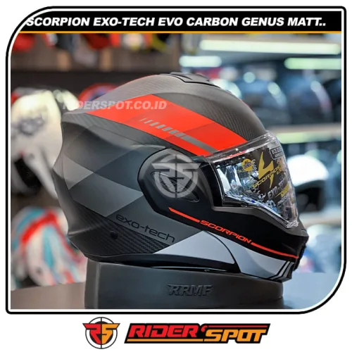 SCORPION Exo-Tech Evo Carbon Genus Matt Black/Red Helmet