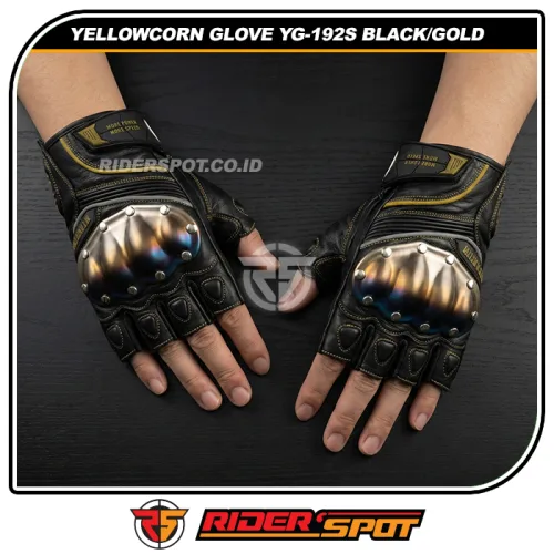YELLOWCORN Half Finger Titanium Leather Glove YG-192S Black Gold