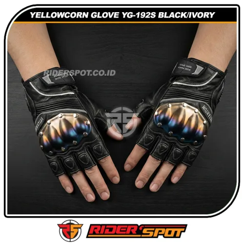 YELLOWCORN Half Finger Titanium Leather Glove YG-192S Black Silver