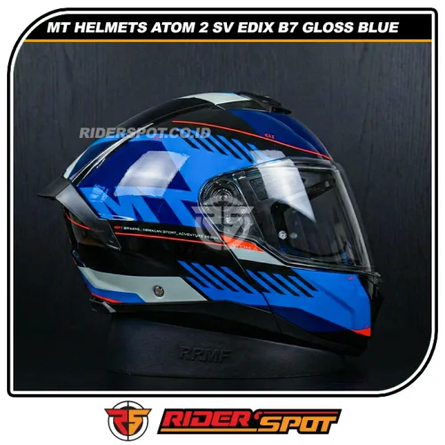 MT HELMETS Atom 2 SV Edix B7 Gloss Blue Helmet