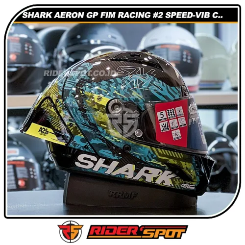 SHARK Aeron GP FIM Racing #2 Speed-VIB Carbon Blue Green Helmet