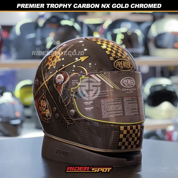 セキュリティ・セーフティ PREMIER TROPHY CARBON NX GOLD CHROMED PREMIER Trophy Carbon NX Gold Chromed Helmet – Riderspot