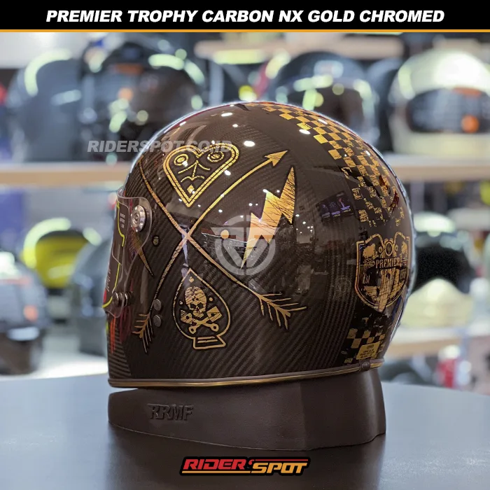 セキュリティ・セーフティ PREMIER TROPHY CARBON NX GOLD CHROMED PREMIER Trophy Carbon NX Gold Chromed Helmet – Riderspot